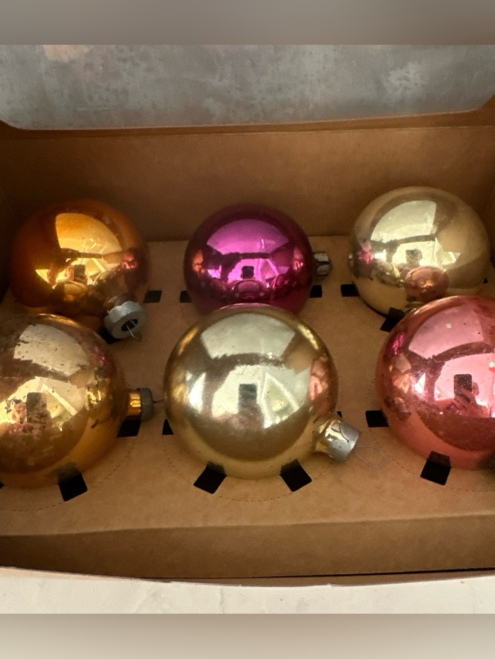 BOX OF 6 VINTAGE ANTIQUE PINK PURP GOLD ORNAMENTS
